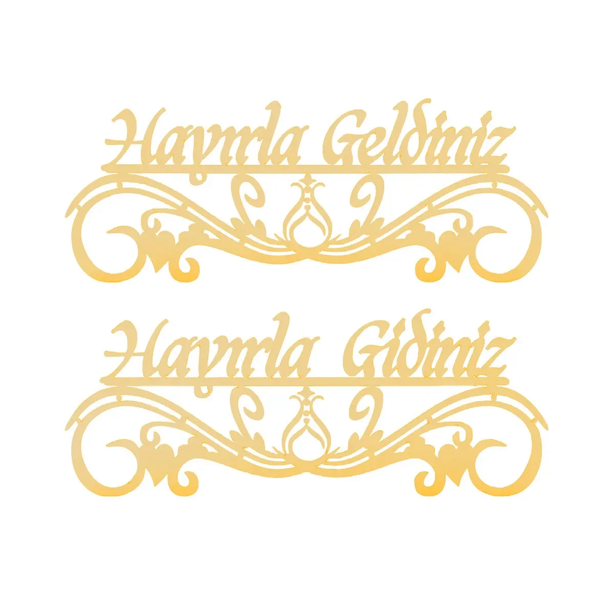Hayırla Geldiniz ve Hayırla Gidiniz Kapı Süsü - 25x10 Serhendi Logolu, Altın Pleksi Sticker Etiket M11 Kapı Süsü Serhendi Logolu Ürünler - 2