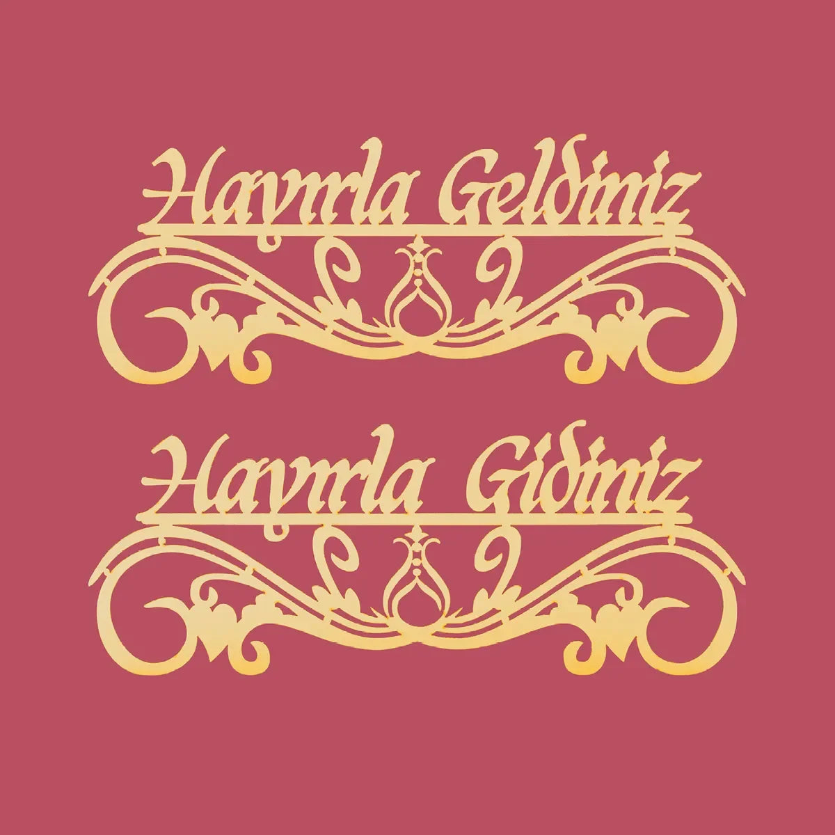 Hayırla Geldiniz ve Hayırla Gidiniz Kapı Süsü - 25x10 Serhendi Logolu, Altın Pleksi Sticker Etiket M11 Kapı Süsü Serhendi Logolu Ürünler - 5